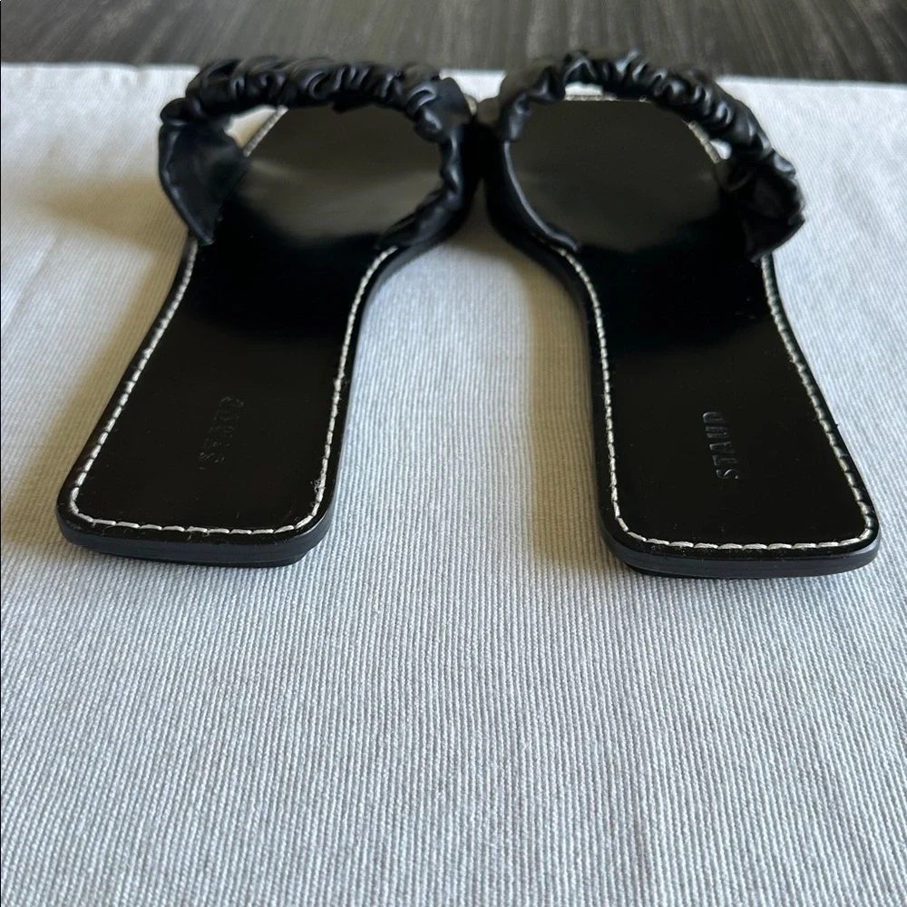 STAUD Black Nina Ruched Slide Slip On Leather Sandal Made in Portugal, Size 9 - Picture 5 of 14